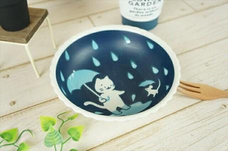 Japanese Meow Cat Ceramic Plate - Rain Day Design